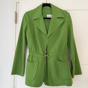 VINTAGE Devonette Polytron green blazer jacket with matching vest fits like 6/8